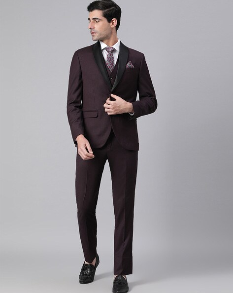 Buy VAN HEUSEN Purple Textured Terrylene Rayon Slim Fit Mens Formal Suit |  Shoppers Stop