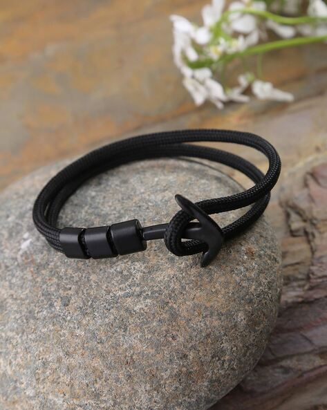 Black Color Cool Braided Leather Rope Wristband Bracelets for Men
