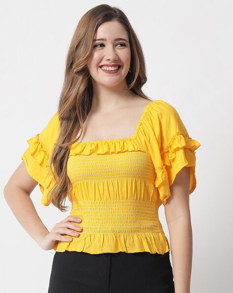 Yellow cheap frill top