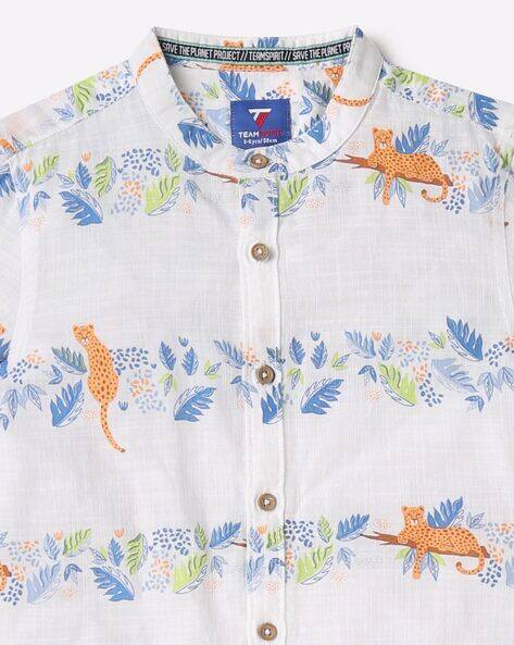 Graphic Print Shirt with Band Collar view 3