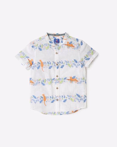 Graphic Print Shirt with Band Collar