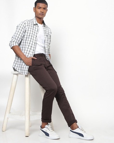 Buy celio Dark Olive Slim Fit Trousers for Men Online  Tata CLiQ