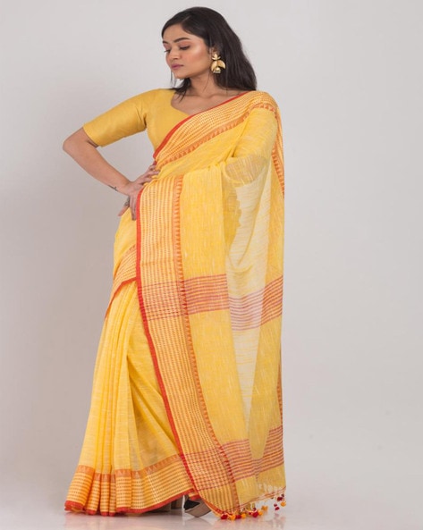 Yellow Silk Cotton Saree