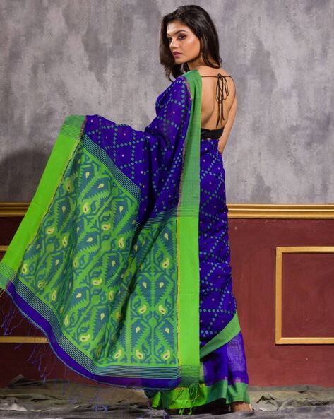 Exclusive Brocade Matka Tussar Silk Saree with Jamdani Pallu in Royal –  Bengal Looms India