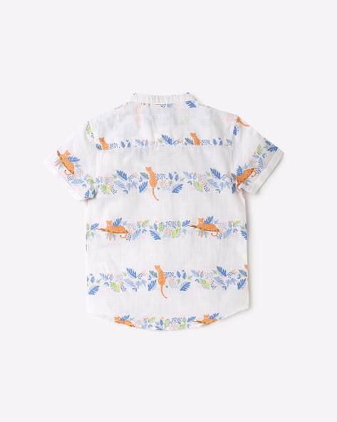 Graphic Print Shirt with Band Collar view 2