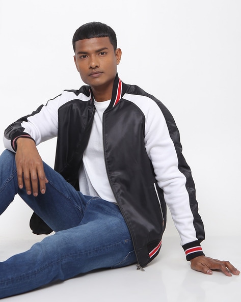 Black/Stone Contemporary Fit Varsity Jacket – Golden Bear Sportswear