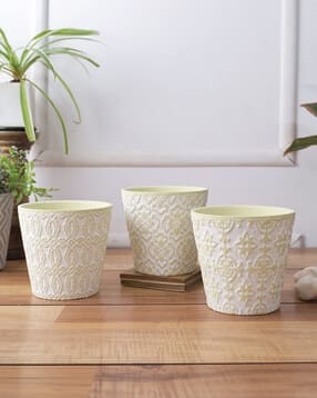 tayhaa Set of 3 Green Planters with Tribal Design-picture-22