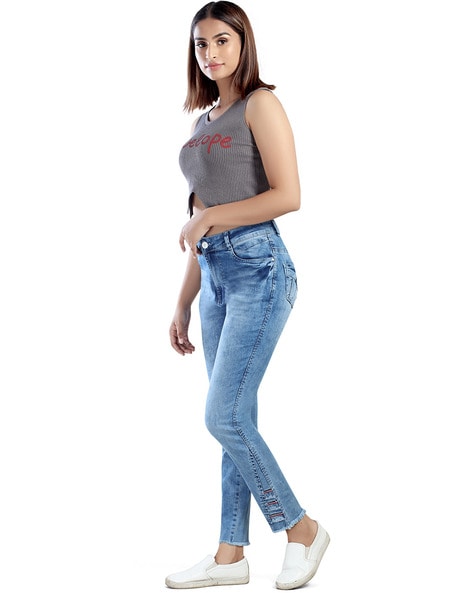 Buy online Blue Solids Mid Rise Jeggings from Jeans & jeggings for Women by  Fck-3 for ₹1019 at 40% off
