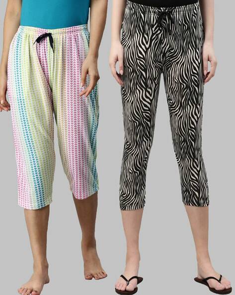 Buy Kryptic Women Printed Regular Fit Cotton Capris (Pack of 2) online