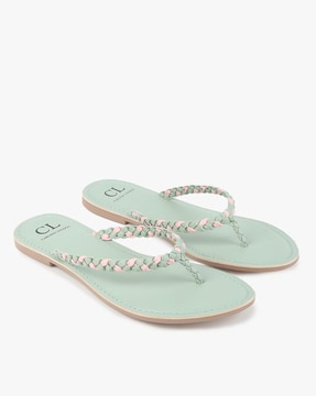 Braided Thong Strap Flat Sandals