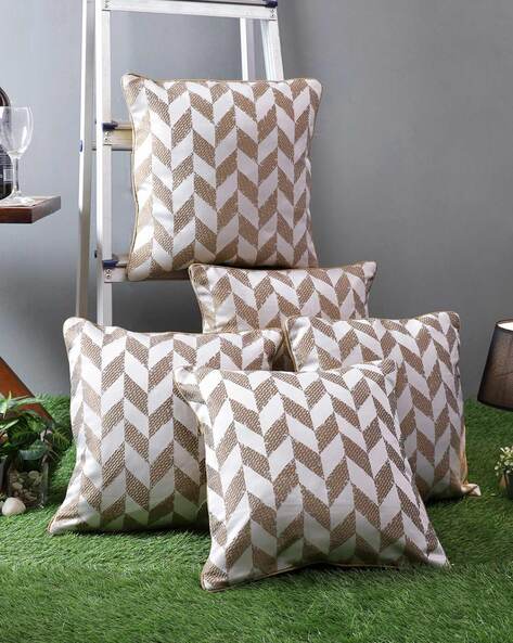 Set of 5 Polyester Geometric Printed Cushion Cover 16x16 Inch