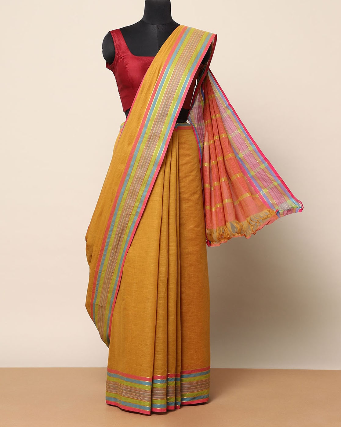 Blue printed budget cotton saree features chevron designs, argyle design  border & intricate pallu