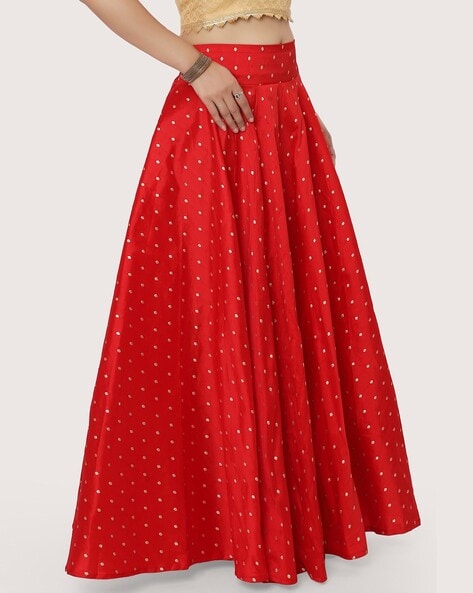 Red Cotton Girls Long Skirt Size Free Size