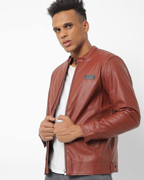 Panelled Zip-Front Slim Fit Biker Jacket