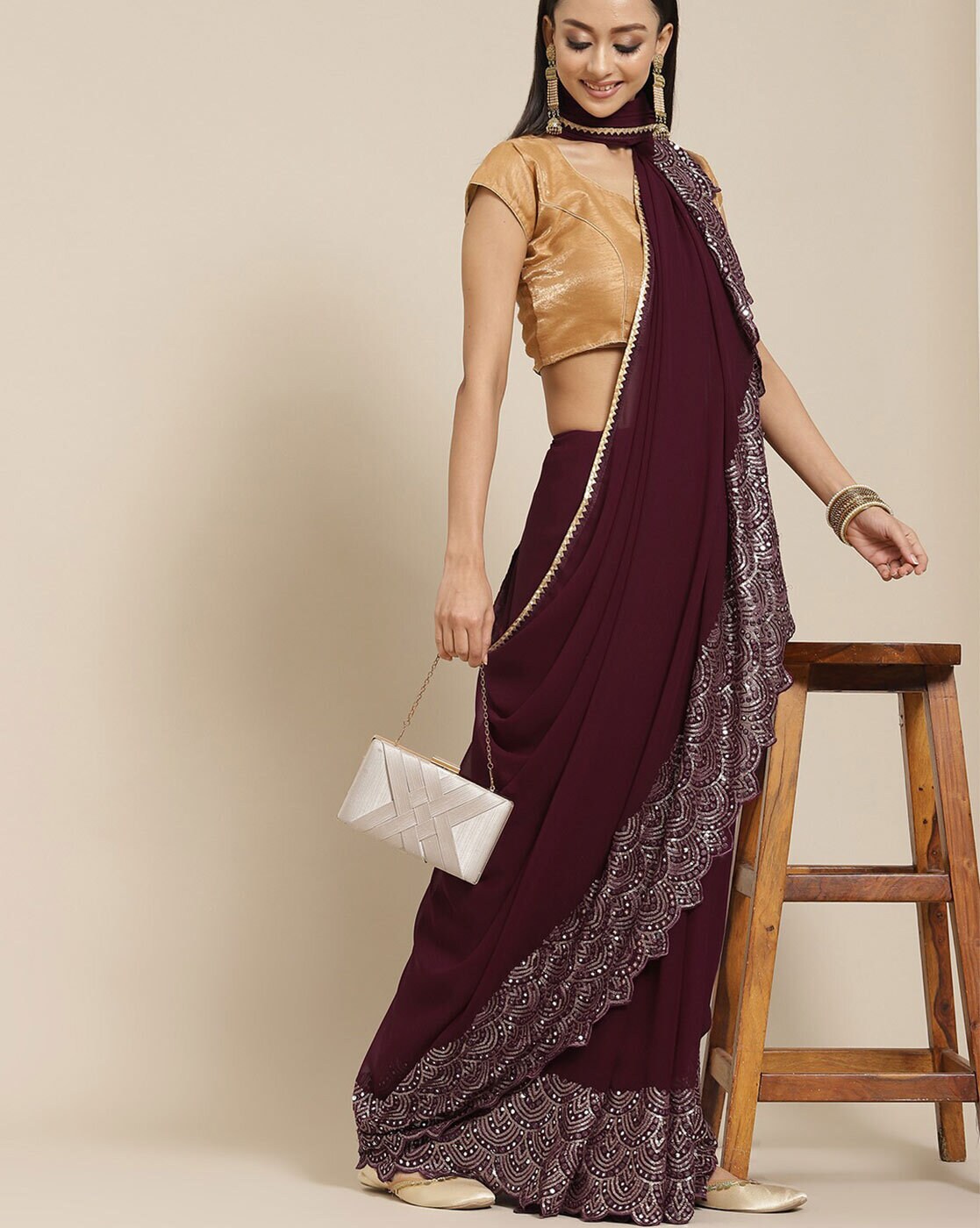 Buy Maroon Sarees for Women by GRIVA DESIGNER Online