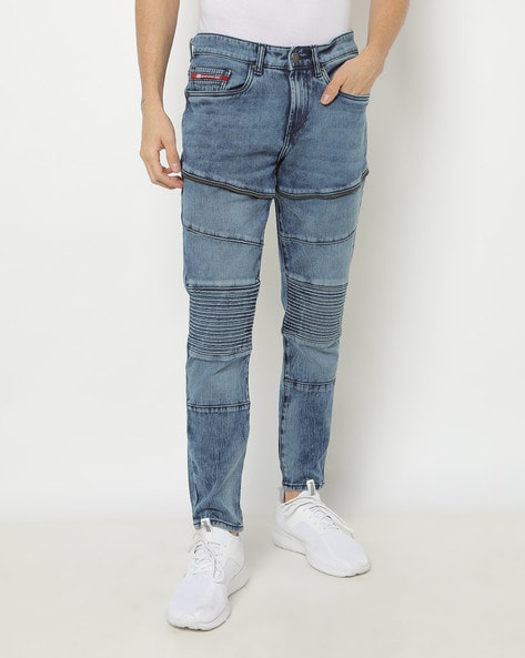 Tapered on sale biker jeans