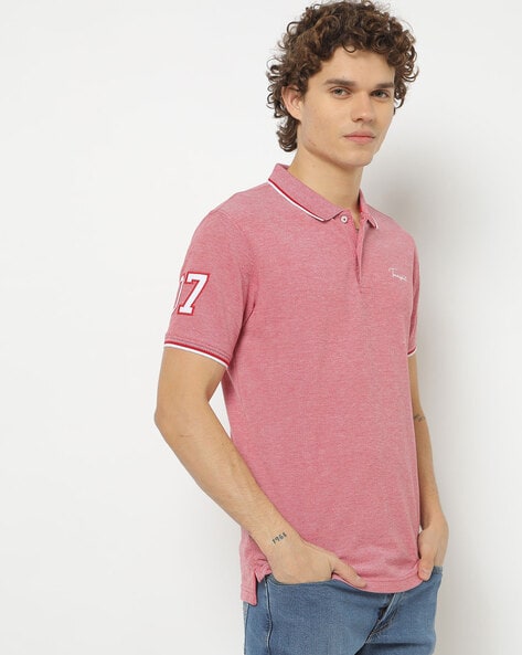 Teamspirit Regular Fit Heathered Polo T-Shirt with Ribbed Hem (Pink)