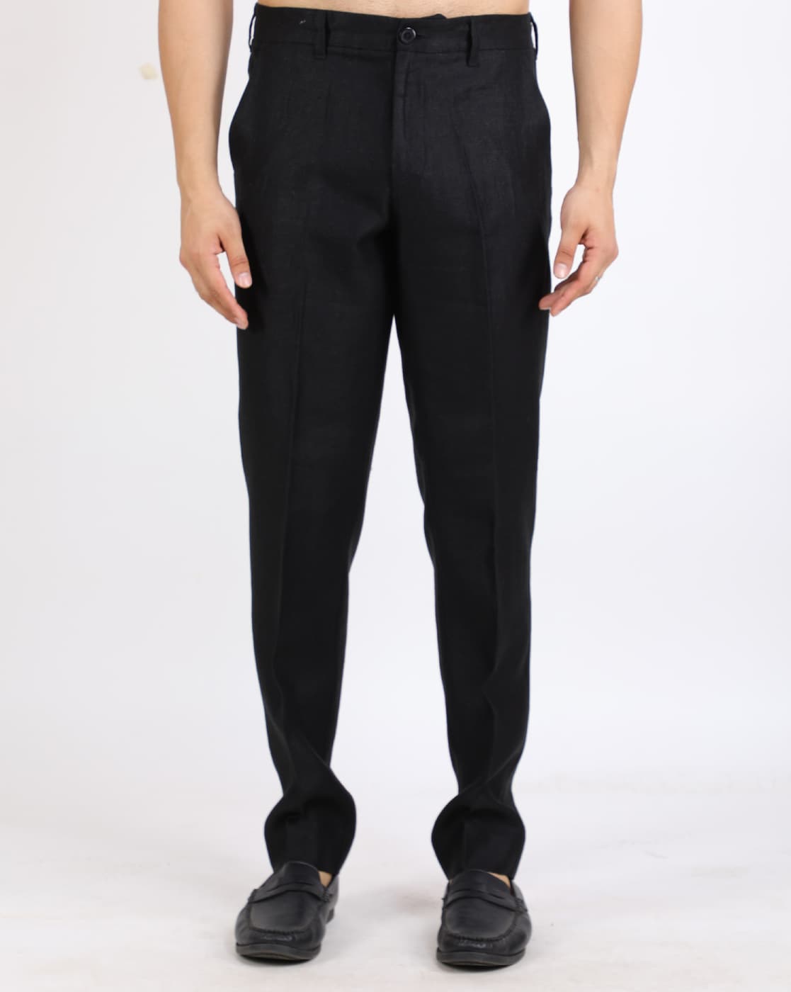 Buy Linen Bloom Flat Front Pant with Drawstring Waist  Black Color Men   AJIO LUXE
