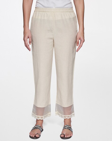 ANCESTRY Off White Regular Fit High Rise Cigarette Pants