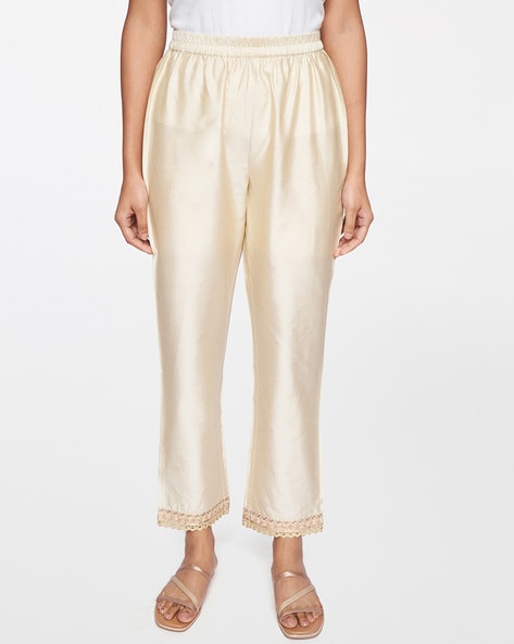Straight Pants with Embroidered Ankle Hems Price in India