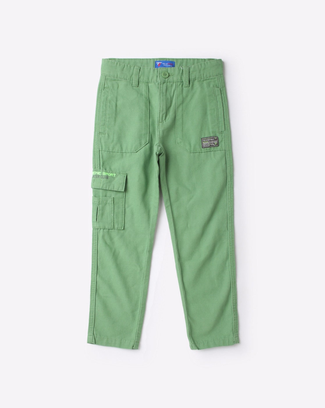 Buy Boys Green Boys Solid Flat Front Trousers online at NNNOW.com