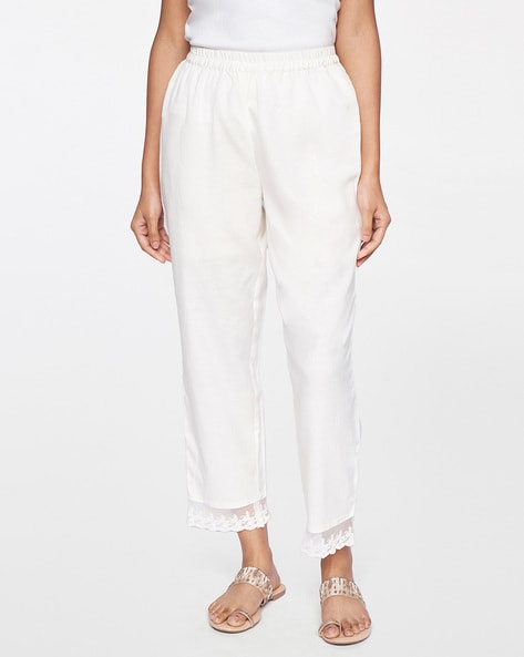 Straight Pants with Embroidered Ankle Hems Price in India