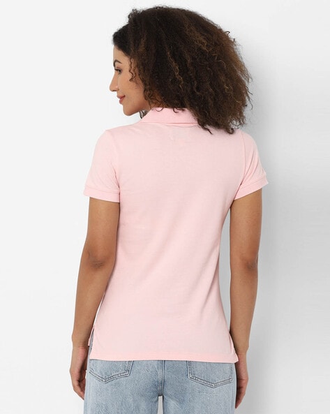 American Eagle Outfitters Logo Embroidered Polo T-shirt For Women (Pink, XXS)