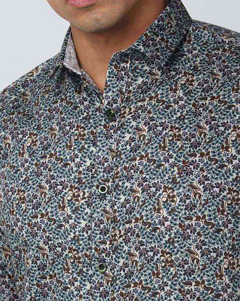 Men Floral Print Slim Fit Cotton Shirt