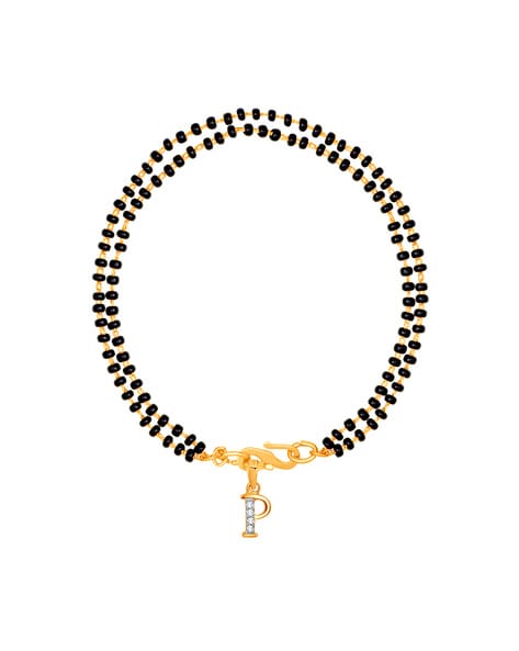 22K Gold plated Pave Zirconia Tag & Black beaded Mangalsutra Bracelet –  Rubans