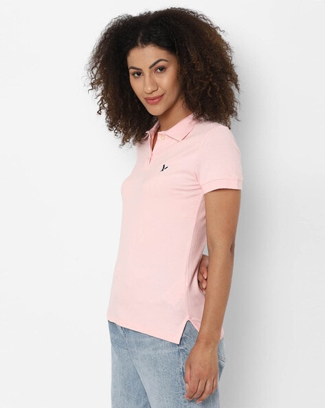 American Eagle Outfitters Logo Embroidered Polo T-shirt For Women (Pink, XXS)