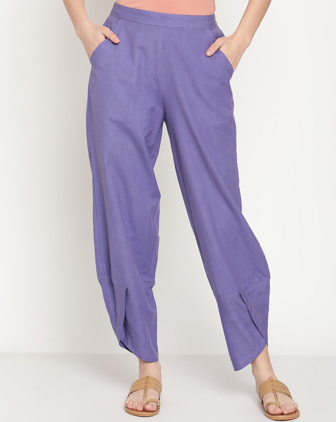 Buy Orchid Purple Cotton Blend Slim Pants Online  W for Woman