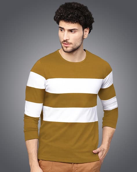EYEBOGLER Regular Fit Striped Round Neck T-Shirt