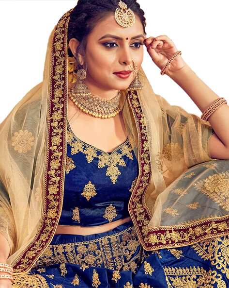 Royal Blue Embroidered Bridal Lehenga Set Design by Mishru at Pernia's Pop  Up Shop 2024