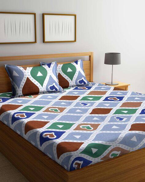 KLOTTHE Abstract Cotton Blend Bedsheet with 2 Pillow Covers