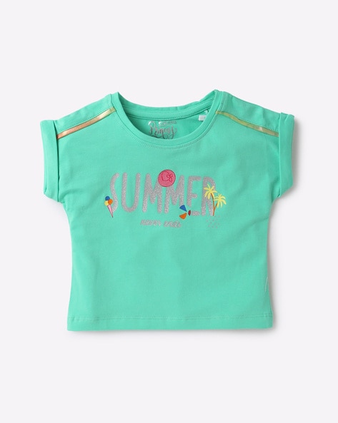 Tiny Girl Tropical Print Round-Neck T-shirt