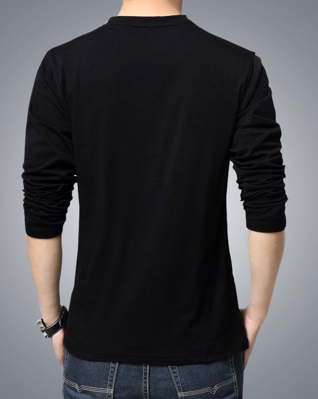 Long sleeve button neck t shirt Clearance