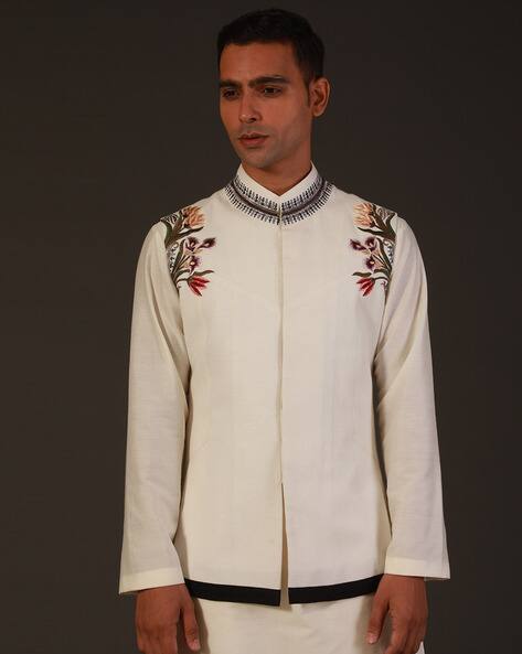 Ethnic Embroided Design No Collar Jacket