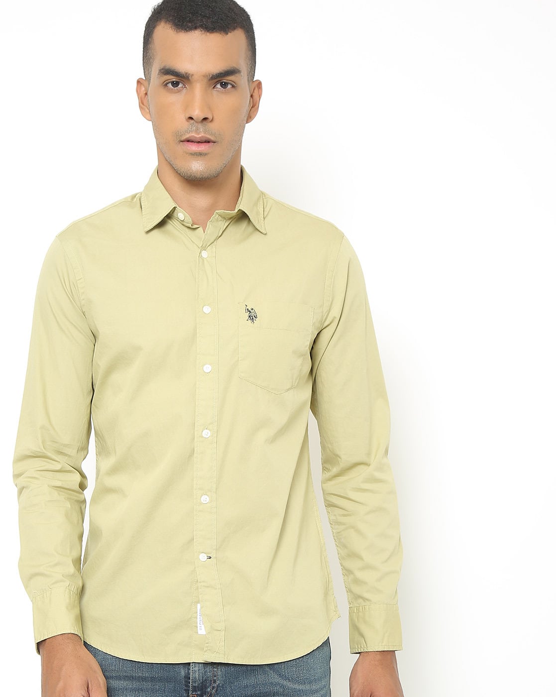 U.S. Polo Assn. Shirt with Patch Pocket For Men (Beige, XL)