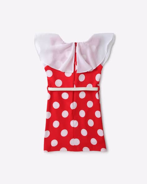 Polk-Dot A-line Dress with Belt view 2
