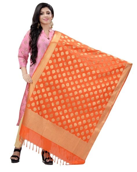 Jacquard Banarasi Katan Silk Blend Dupatta with Tassel Price in India