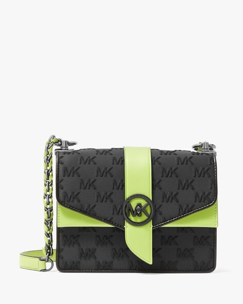 Buy Michael Kors Greenwich Small Colour-Block Logo & Saffiano Leather  Crossbody Bag | Black Color Women | AJIO LUXE