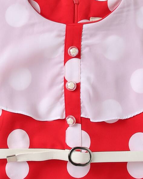 Polk-Dot A-line Dress with Belt view 3