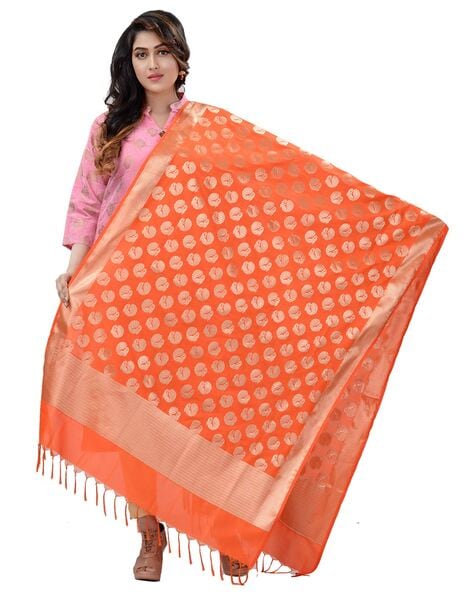 Woven Banarasi Silk Dupatta with Tassles Price in India