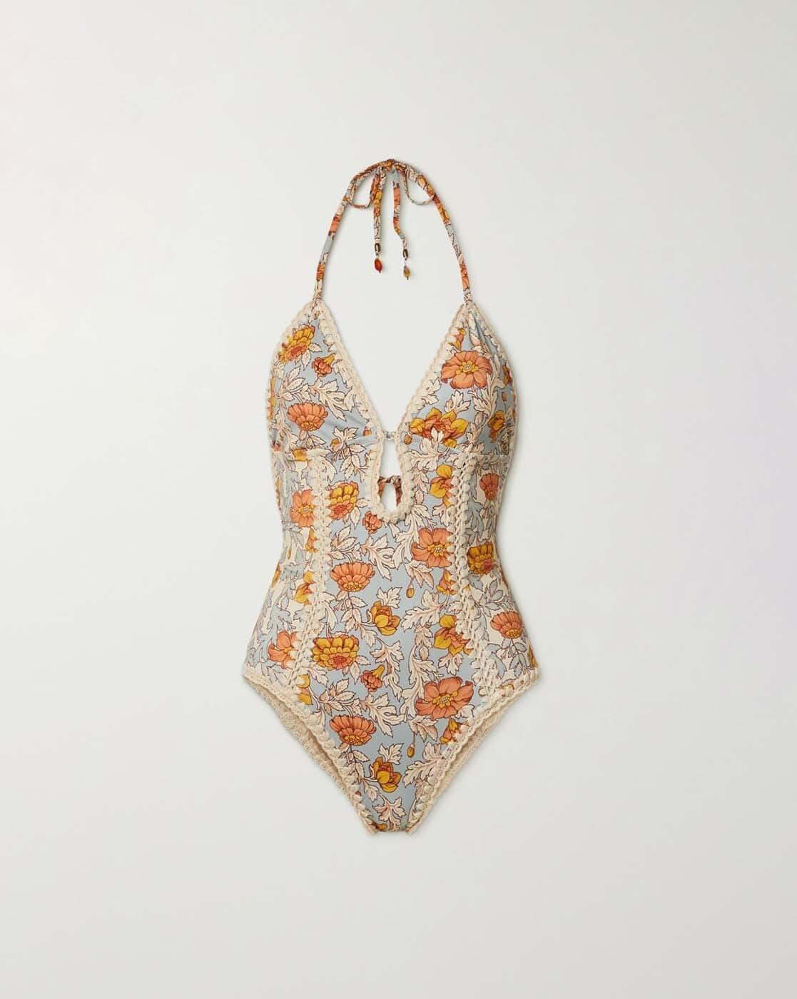 Buy Zimmermann Andie Keyhole Swimsuit with Crochet Trims | Blue