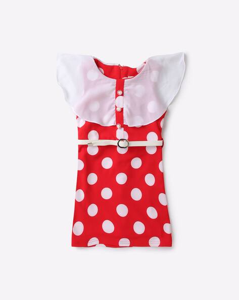 Polk-Dot A-line Dress with Belt