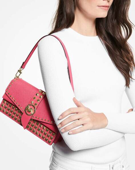 Buy Michael Kors Greenwich Small Studded Snake Embossed Leather Crossbody  Bag | Magenta Color Women | AJIO LUXE