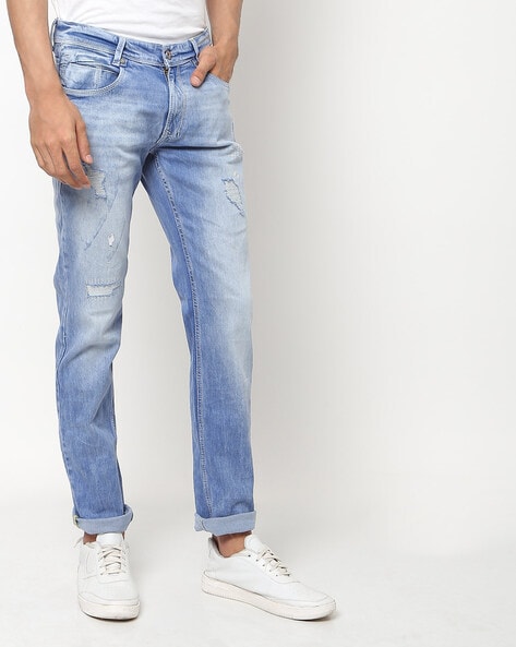 Spykar Men Mid Blue Cotton Comfort Fit Regular Length Jeans (Rafter) -  mdact1bc176midblue