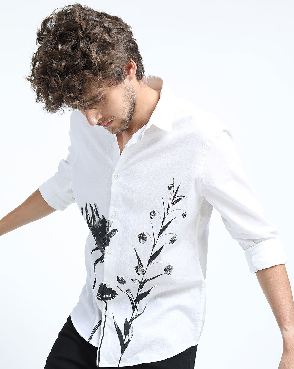 mens white shirt with floral collar