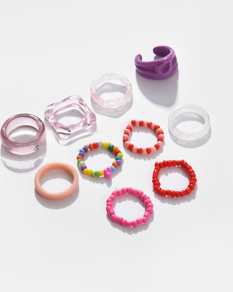 Wavy Ring Set | Colorful Plastic Ring Set | Clear Plastic Rings | Matte Plastic Rings | US Size 6