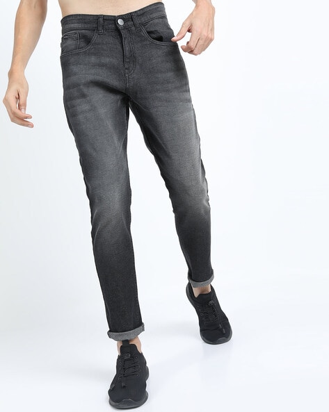 Mid-Wash Tapered Fit Jeans